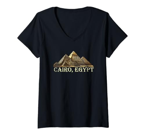 Damen Kairo Ägypten | Urlaubsreisen | Pyramiden T-Shirt mit V-Ausschnitt von Egypt Cairo Travel Souvenir Apparel