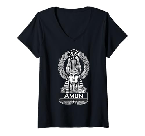 Damen Amun Ägyptische Mythologie Horus Auge Gott Altes Ägypten T-Shirt mit V-Ausschnitt Damen Amun Ägyptische Mythologie Horus Auge Gott Altes Ägypten T-Shirt mit V-Ausschnitt von Egypt Deity & Eye of Ra Ancient Symbols Design