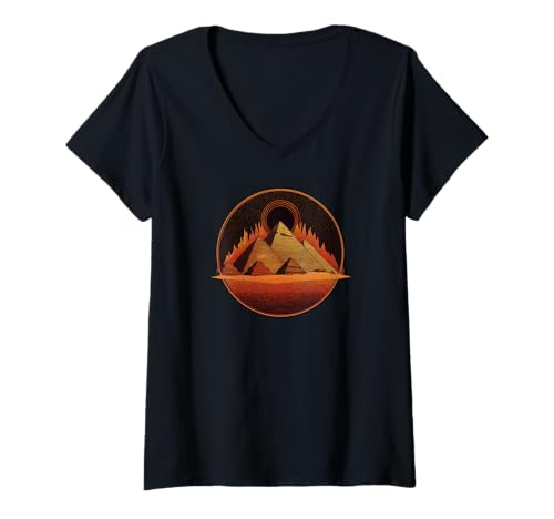 Damen Ägyptische Pyramiden | Ägypten | Urlaubsreisen | Pyramiden T-Shirt mit V-Ausschnitt von Egyptian Ancient Egypt Souvenir Apparel