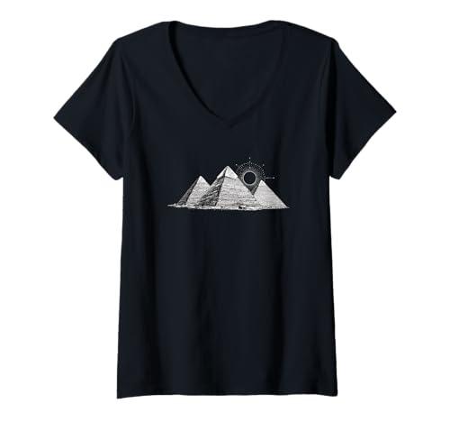 Damen Ägyptische Pyramiden | Ägypten | Urlaubsreisen | Pyramiden T-Shirt mit V-Ausschnitt von Egyptian Ancient Egypt Souvenir Apparel