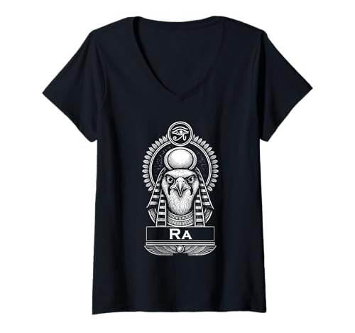 Damen Ra Sonnengott Altes Ägypten Mythologie Ägypten Ägyp T-Shirt mit V-Ausschnitt von Egyptian Eye of Ra Deity Vintage Ancient Egypt God