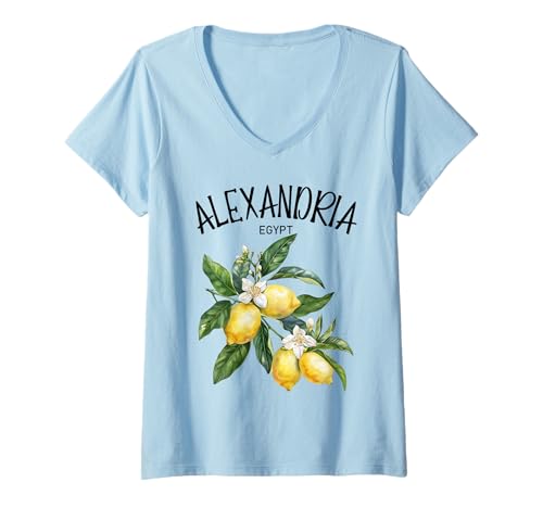 Damen Alexandria Zitrone Art Ägyptische Obstliebhaber Ägypten Vintage T-Shirt mit V-Ausschnitt Damen Alexandria Zitrone Art Ägyptische Obstliebhaber Ägypten Vintage T-Shirt mit V-Ausschnitt von Egyptian Heritage Gifts Alexandria Lovers Traveler