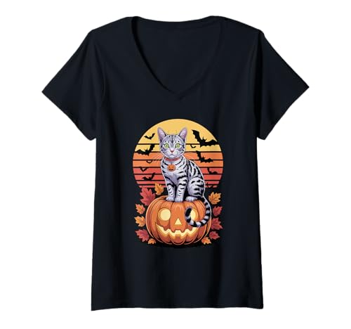 Damen Halloween Retro Egyptian Mau T-Shirt mit V-Ausschnitt Damen Halloween Retro Egyptian Mau T-Shirt mit V-Ausschnitt von Egyptian Mau Lover Gifts