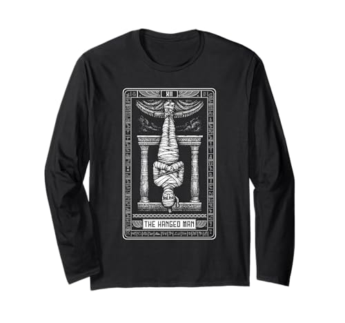 The Hanged Man Egyptian Mummy Ägypten Tarotkarte Langarmshirt The Hanged Man Egyptian Mummy Ägypten Tarotkarte Langarmshirt von Egyptian Mythology Arcana Card Hieroglyphs Design