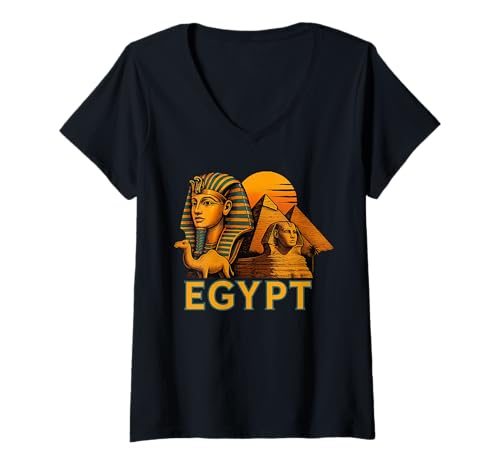 Damen Retro Ägypten Reise Pharao Pyramide Kamel Sphinx T-Shirt mit V-Ausschnitt Damen Retro Ägypten Reise Pharao Pyramide Kamel Sphinx T-Shirt mit V-Ausschnitt von Egyptian Mythology Archeology Travel Design