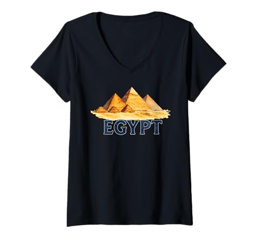 Damen Aquarell Ägyptische Gizeh Pyramiden Reise Ägypten T-Shirt mit V-Ausschnitt Damen Aquarell Ägyptische Gizeh Pyramiden Reise Ägypten T-Shirt mit V-Ausschnitt von Egyptian Mythology Egypt Pyramids Desert Design