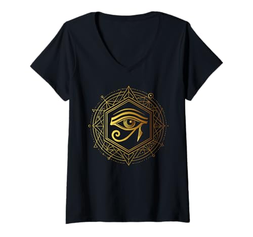 Damen Mystisches Auge des Horus, geometrisches altes Ägypten T-Shirt mit V-Ausschnitt Damen Mystisches Auge des Horus, geometrisches altes Ägypten T-Shirt mit V-Ausschnitt von Egyptian Mythology Geometric Sacred Geometry