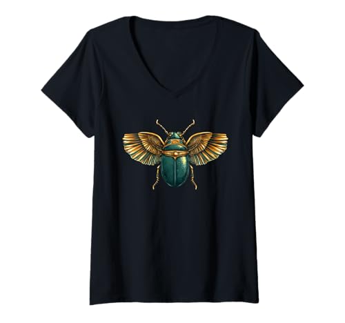 Damen Skarabäus Käfer | Skarabäus Insekt Bug Ägypten Mythologie T-Shirt mit V-Ausschnitt von Egyptian ancient Scarab Beetle Apparel