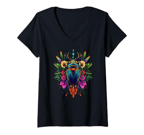Damen Skarabäus Käfer | Skarabäus Insekt Bug Ägypten Mythologie T-Shirt mit V-Ausschnitt von Egyptian ancient Scarab Beetle Apparel