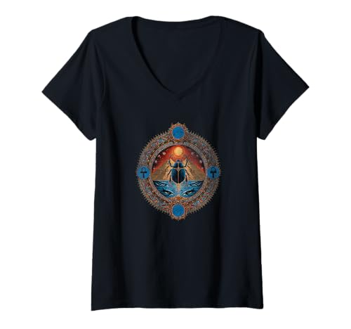 Damen Skarabäus Käfer | Skarabäus Insekt Bug Ägypten Mythologie T-Shirt mit V-Ausschnitt von Egyptian ancient Scarab Beetle Apparel