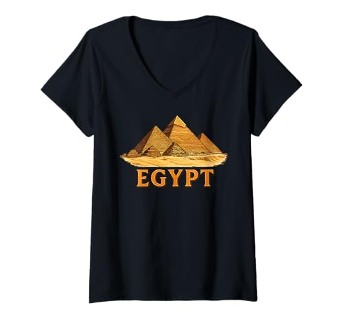 Damen Ägyptische Pyramiden im Vintage-Stil von Gizeh, Reise-Souvenir T-Shirt mit V-Ausschnitt von Egyptology Egyptian Mythology Travel Desert Design