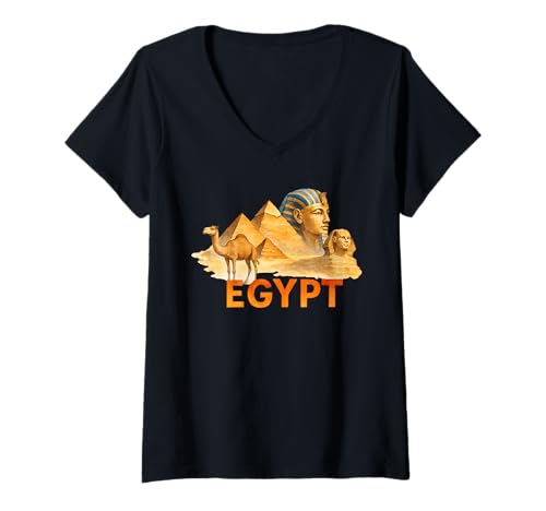 Damen Sphinx Gizeh Pyramide Pharao Aquarell Ägypten Reise T-Shirt mit V-Ausschnitt von Egyptology Travel Adventure Egyptian Designs
