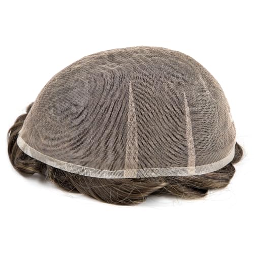 Ehairc Haar System für Männer Voll Schweizer Spitze Toupet für Männer 100% Echthaar Atmungsaktiv Herren Toupet Haaransatz Bleichen Knoten Natürliche 90% Dichte 8X10“（#1B40） von Ehairc