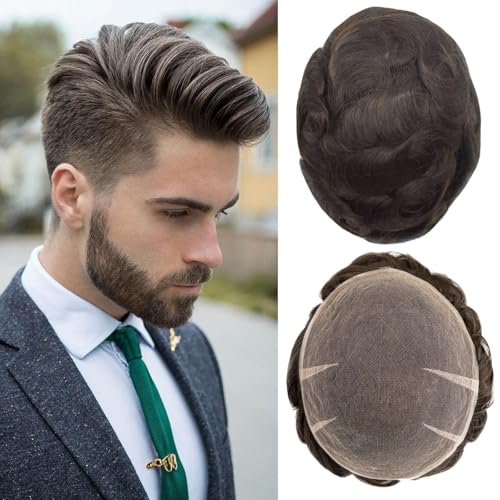Ehairc Haar System für Männer Voll Schweizer Spitze Toupet für Männer 100% Echthaar Atmungsaktiv Herren Toupet Haaransatz Bleichen Knoten Natürliche 90% Dichte 8X10“（#3） von Ehairc