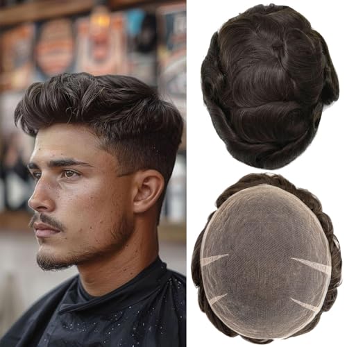 Ehairc Haar System für Männer Voll Schweizer Spitze Toupet für Männer 100% Echthaar Atmungsaktiv Herren Toupet Haaransatz Bleichen Knoten Natürliche 90% Dichte8X10“（#2） von Ehairc