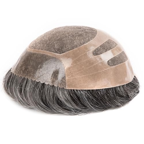Ehairc Haarsystem für Herren, Bond-Mono-Spitze, PU vorne und NPU-Rückseite, Herren-Toupet, langlebiges Toupet für Herren, 100 % Echthaar, Toupet für Herren, 130 % mittlere Dichte (#420) von Ehairc