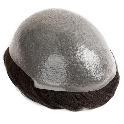 Ehairc Toupet für Männer 0.04-0.06mm Dünne Haut Doppelte Knoten Herren Toupet Langlebig 100% Human Hair System für Männer Perücke Basisgröße 8x10 Zoll 120% Dichte（1B40#） von Ehairc
