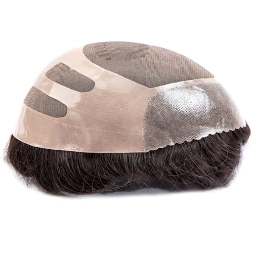 Ehairc Haar System für Männer Bond Mono Lace Pu Front und Npu zurück Mens Toupee Durable Toupee für Männer 100% Echthaar Herrenperücke männliche Haarprothese 130% mittlere Dichte（#5） von Ehairc