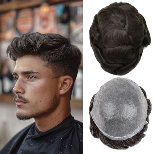 Herren Toupet Echthaar Ultradünnes 0,03mm Hauttoupet für Männer Leichtes Haarteil mittlerer Dichte Basisgröße 8x10 Zoll 100% Echthaar System für Männer（#2） von Ehairc