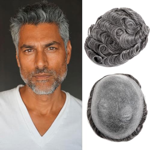 Herren-Toupet Echthaar Ultradünnes 0,03mm Hauttoupet für Männer Leichtes Haarteil mittlerer Dichte Basisgröße 8x10 Zoll 100% Echthaar-System für Männer （1B50#） von Ehairc