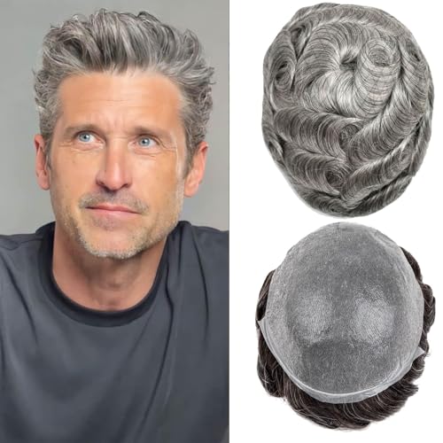 Herren Toupet Haar System für Männer 0,02-0,03mm Ultra-Dünne Haut 100% echtes Echthaar Toupet für Männer Licht mittlere Dichte Haarteil Basisgröße 8x10 Zoll （1B80#） von Ehairc