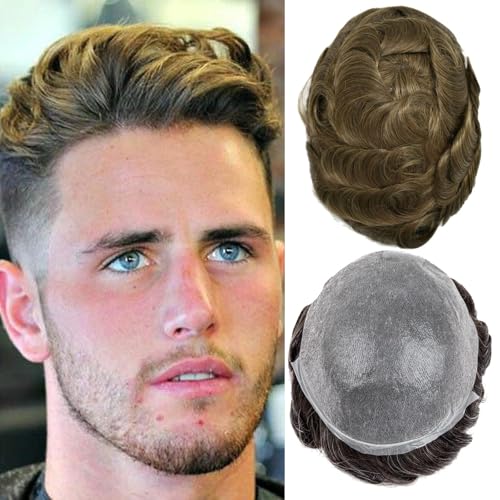 Herren Toupet Haar System für Männer 0,02-0,03mm Ultra-Dünne Haut 100% echtes Echthaar Toupet für Männer Licht mittlere Dichte Haarteil Basisgröße 8x10 Zoll （7#） von Ehairc