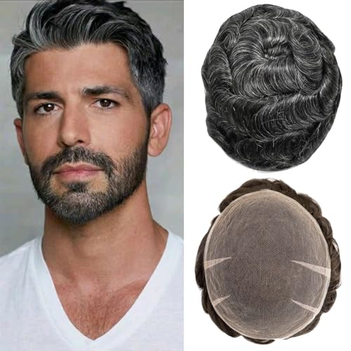 Toupet für Männer Voll Schweizer Spitze Haar System für Männer 100% Echthaar Atmungsaktiv Herren Toupet Haaransatz Bleichen Knoten Natürliche 90% Dichte Herren Spitze Perücke Basis Größe 8X10“（#1B30） von Ehairc