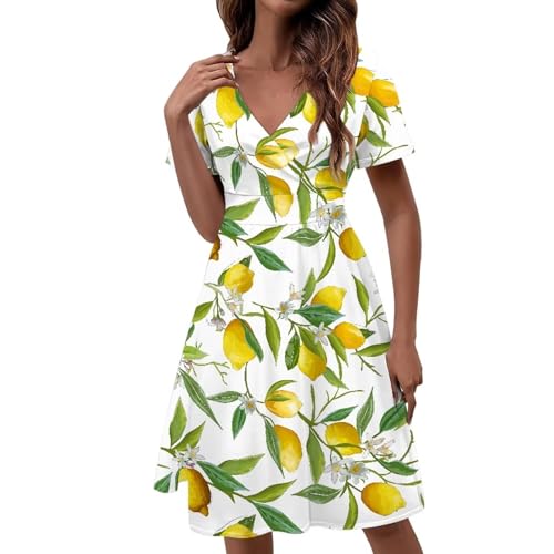 Eheartsgir Damen Sommer formelle Kleider Kurzarm Wrap V-Ausschnitt Kleider Brautjungfer Hochzeit Gäste Kleid mit Taschen, Zitrone, Mittel von Eheartsgir