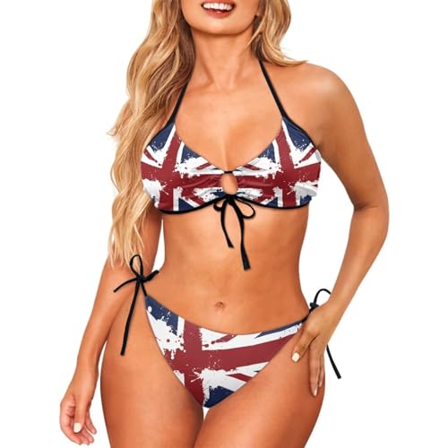 Eheartsgir Zweiteiliges Damen-Bikini-Set, schlankmachend, Neckholder, seitlich gebunden, hohe Taille, Bauchkontrolle, Party-Badeanzug, Union Jack Design, Medium Eheartsgir Zweiteiliges Damen-Bikini-Set, schlankmachend, Neckholder, seitlich gebunden, hohe Taille, Bauchkontrolle, Party-Badeanzug, Union Jack Design, Medium von Eheartsgir