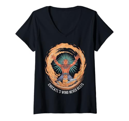 Damen Ehecatl Wind Gottheit T-Shirt mit V-Ausschnitt Damen Ehecatl Wind Gottheit T-Shirt mit V-Ausschnitt von Ehecatl Wind God Aztec Mythology Mayan Culture