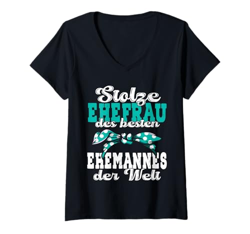 Damen Stolze Ehefrau Ehemann Hochzeitstag Jahrestag Geschenk T-Shirt mit V-Ausschnitt Damen Stolze Ehefrau Ehemann Hochzeitstag Jahrestag Geschenk T-Shirt mit V-Ausschnitt von Ehefrau Frauen Spruch Geschenk Hochzeitstag