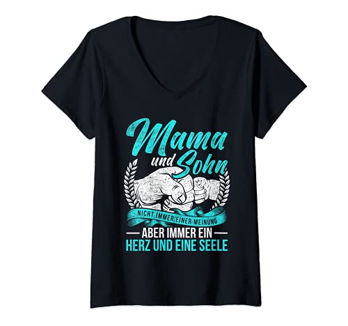 Damen Vintage Mama Mutter Und Sohn Nicht Immer Einer Meinung T-Shirt mit V-Ausschnitt von Ehefrau Muttertag Mutter-Sohn Geschenk