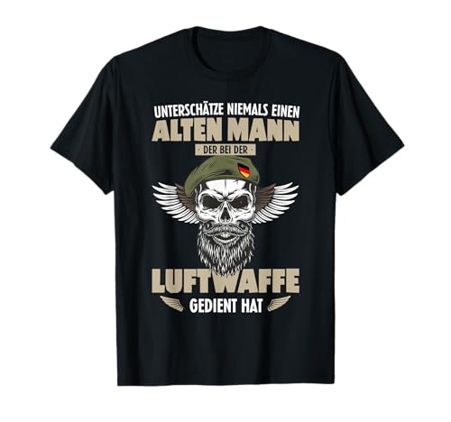 Ehemaliger Soldat im Ruhestand - Unterschätze Niemals Einen Stolzen Veteran der Luftwaffe - Herren - Schwarz - S - Kurzarm - Klassisches Militär-T-Shirt mit Totenkopf und Flügeln von Ehemaliger Soldat im Ruhestand