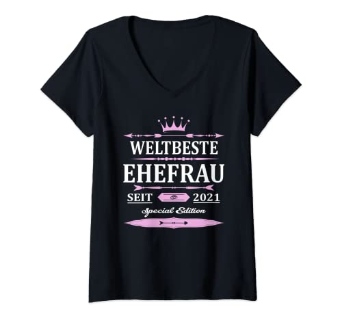 Damen Weltbeste Ehefrau Seit 2021 Vintage Hochzeitstag Jubiläum T-Shirt mit V-Ausschnitt Damen Weltbeste Ehefrau Seit 2021 Vintage Hochzeitstag Jubiläum T-Shirt mit V-Ausschnitt von Ehemann Geschenk Ehefrau Ehe Hochzeitsgeschenke
