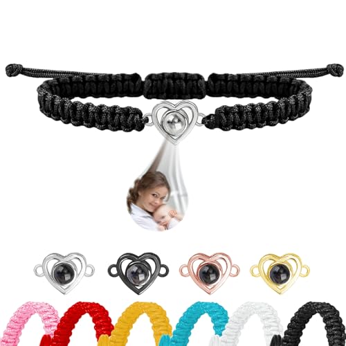 Ehihas Personalisierte Foto Projektion Armband Memorial Geschenk Einzigartige Erinnerung benutzerdefinierte Armbänder HD Bild für geliebte Menschen Keepsake Design Seil (Herz perle) von Ehihas