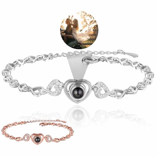 Ehihas Personalisierte Foto Projektion Armband Memorial Geschenk Einzigartige Erinnerung benutzerdefinierte Armbänder HD Bild für geliebte Menschen Keepsake Design Seil (Silver crystal) von Ehihas