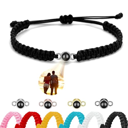 Ehihas Personalisierte Foto Projektion Armband Memorial Geschenk Einzigartige Erinnerung benutzerdefinierte Armbänder HD Bild für geliebte Menschen Keepsake Design Seil (Zylinder perle) von Ehihas