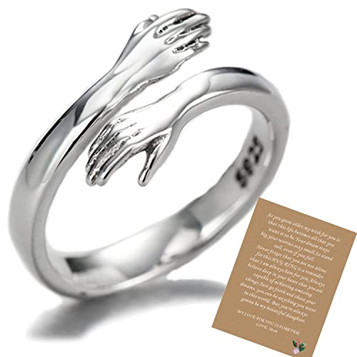 Umarmung Ring,925 Sterling Silber Umarmung Ringe für Frauen Mädchen, Komm zu meinem Arm Umarmung 925 Sterling Silber offenen Ring (card-to my daughter) von Ehihas