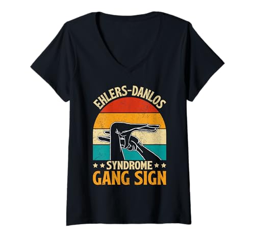 Damen Ehlers-Danlos Syndrome Gang Sign EDS Awareness Warrior T-Shirt mit V-Ausschnitt Damen Ehlers-Danlos Syndrome Gang Sign EDS Awareness Warrior T-Shirt mit V-Ausschnitt von Ehlers-Danlos Syndrome EDS Tee