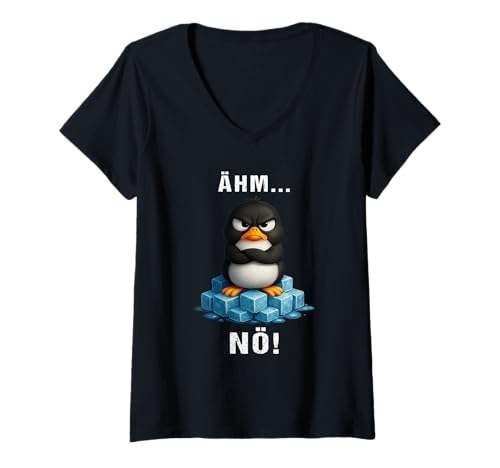 Damen Ehm Nö Ähm Nö Nein Angry Sauer Laune Süsser Kleiner Pinguin T-Shirt mit V-Ausschnitt Damen Ehm Nö Ähm Nö Nein Angry Sauer Laune Süsser Kleiner Pinguin T-Shirt mit V-Ausschnitt von Ehm Nö Ähm Nö Süsser Kleiner Pinguin Mit Tasse