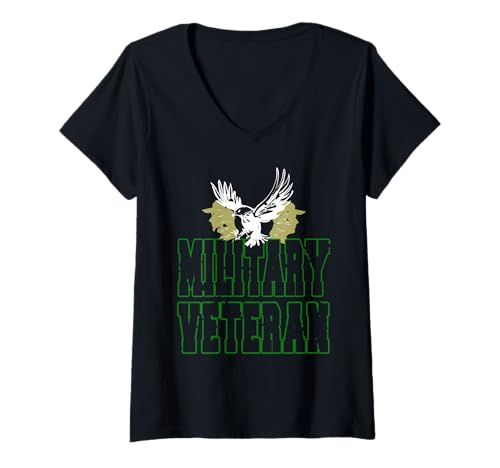 Damen Militärveteran Adler und Soldatensilhouetten T-Shirt mit V-Ausschnitt Damen Militärveteran Adler und Soldatensilhouetten T-Shirt mit V-Ausschnitt von Ehre des Militärdienstes und Patriotismus