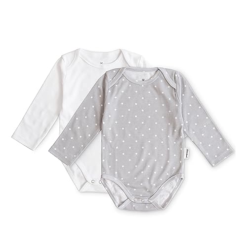 Ehrenkind® Baby-Body 2er Set | 100% Bio-Baumwolle | Wickelbody | Standard 100 by OEKO-TEX Body Baby | Baby Body langarm | Weiß + Grau weiße Punkte Gr. 62/68 von Ehrenkind