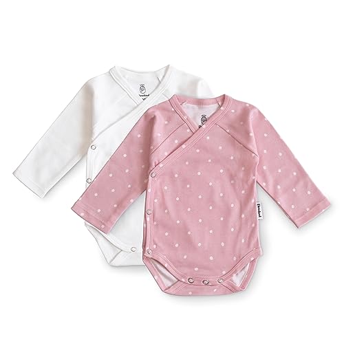 Ehrenkind® Baby-Body 2er Set | 100% Bio-Baumwolle | Wickelbody | Standard 100 by OEKO-TEX Body Baby | Baby Body langarm | Weiß + Rose weiße Punkte Gr. 50/56 von Ehrenkind