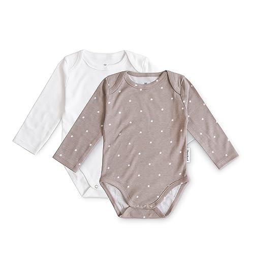 Ehrenkind® Baby-Body 2er Set | 100% Bio-Baumwolle | Wickelbody | Standard 100 by OEKO-TEX Body Baby | Baby Body langarm | Weiß + Taupe weiße Sterne Gr. 50/56 von Ehrenkind