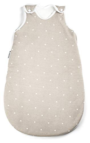 Ehrenkind® Baby Sommerschlafsack Rund | Bio-Baumwolle | Sommer Schlafsack Gr. 74/80 Taupe mit weißen Sternen | Schlafsack Baby Schlafsack Kinder von Ehrenkind