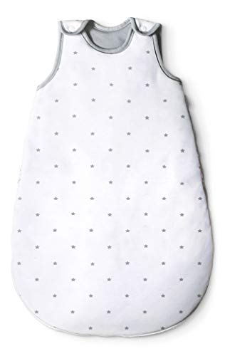 Ehrenkind® Schlafsack für Babys, rund, Bio-Baumwolle, Ganzjahresschlafsack, Größe 50/56, Farbe Weiß mit grauen Sternen von Ehrenkind