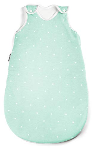 Ehrenkind® Babyschlafsack | Schlafsack Rund 2.5 TOG | Bio-Baumwolle | Ganzjahres Schlafsack Baby Gr. 74/80 Farbe Mint mit weißen Sternen | Oeko-Tex | Schlafsack winter und Sommer Schlafsack Kinder von Ehrenkind