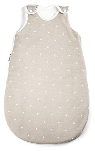 Ehrenkind® Babyschlafsack | Schlafsack Rund 2.5 TOG | Bio-Baumwolle | Ganzjahres Schlafsack Baby Gr. 86/92 Farbe Taupe mit weißen Sternen | Oeko-Tex | Schlafsack Winter und Sommer Schlafsack Kinder von Ehrenkind