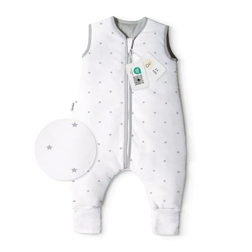 Ehrenkind® Babyschlafsack | Schlafsack mit Füßen 2.5 TOG | Bio-Baumwolle | Ganzjahres Schlafsack Baby Gr. 70 Farbe Weiß mit grauen Sternen | Oeko-Tex | Schlafsack winter und Sommer Schlafsack Kinder von Ehrenkind