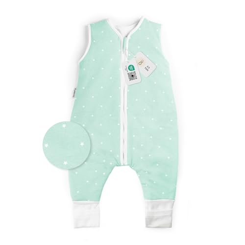 Ehrenkind® Babyschlafsack | Schlafsack mit Füßen 2.5 TOG | Bio-Baumwolle | Ganzjahres Schlafsack Baby Gr. 80 Farbe Mint mit weißen Sternen | Oeko-Tex | Schlafsack winter und Sommer Schlafsack Kinder von Ehrenkind